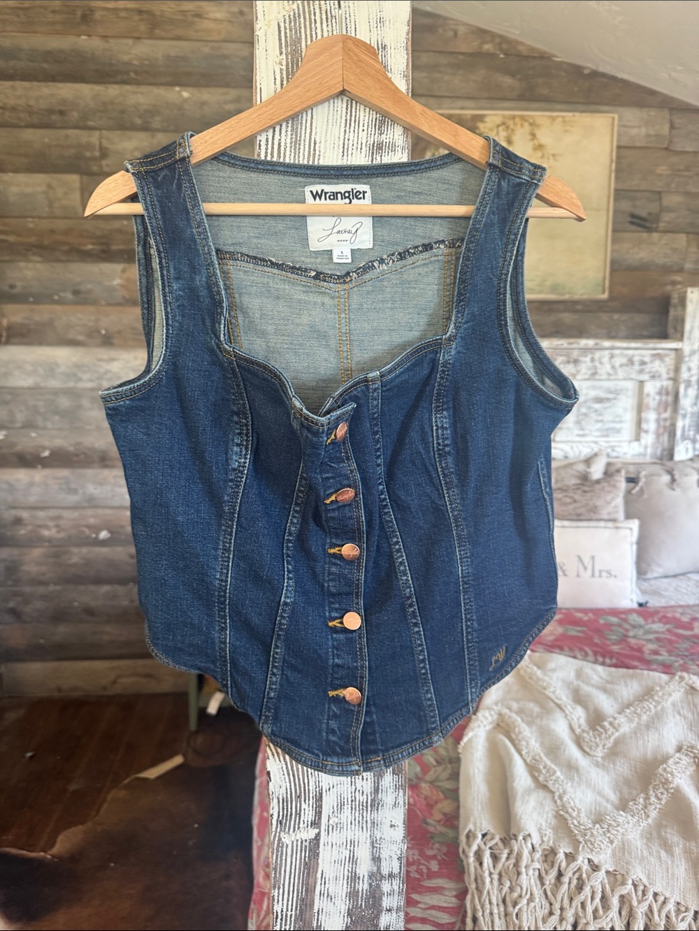 Wrangler Dark Blue Denim Corset-Style Button Tank
